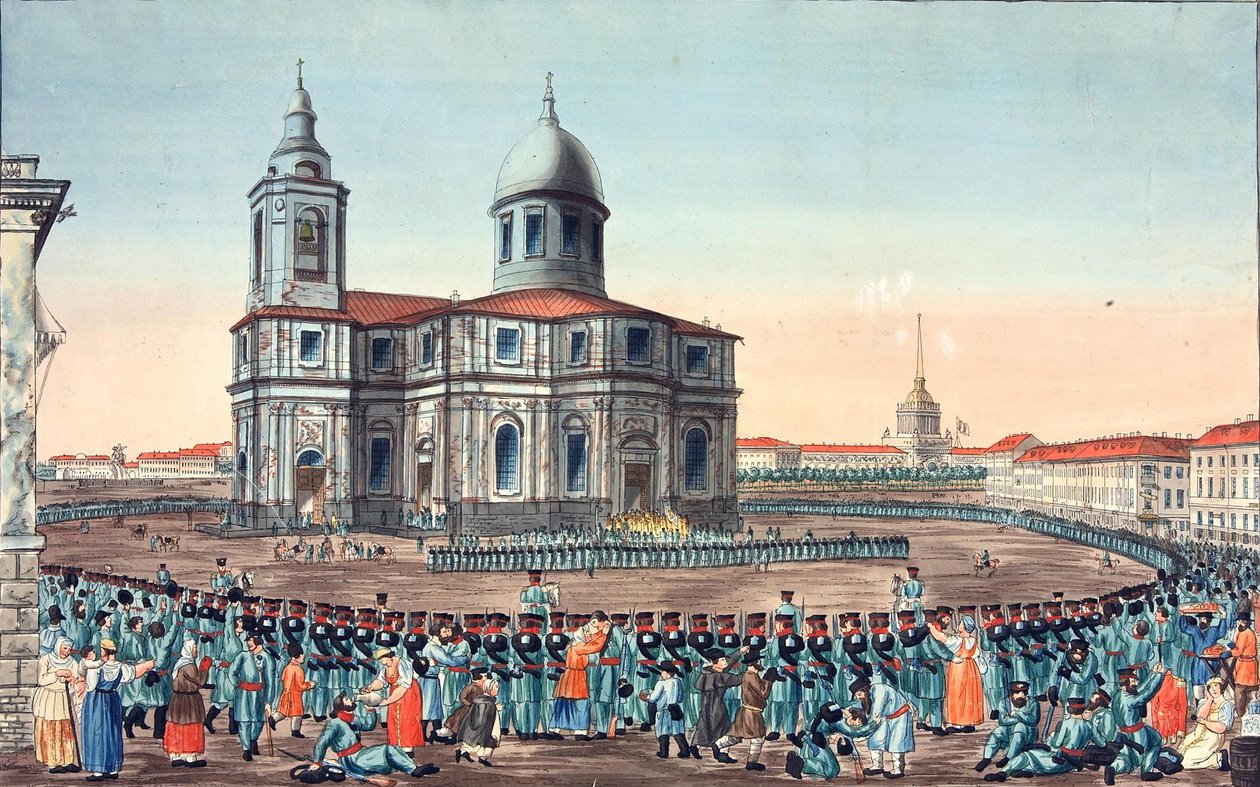 Lidové milice přijaté na náměstí St Isaacs v Petrohradu, 1815 od Ivan Alexeyevich Ivanov