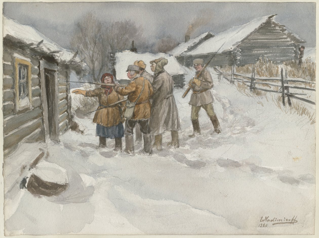 Před hledáním a zabavením ze série akvarelů Ruská revoluce, 1920 od Ivan Alexeyevich Vladimirov