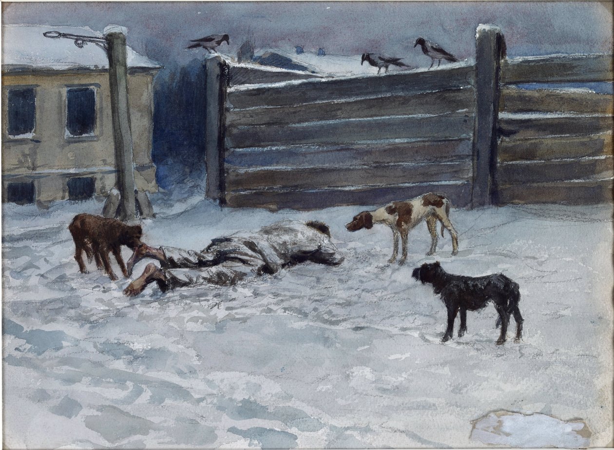 Zemřel hladem (Z přírody) Vladimirov, Ivan Alexejevič (1869-1947). Akvarel, kvaš na papíře od Ivan Alexeyevich Vladimirov