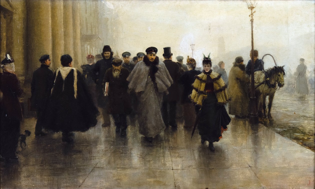 Perspektiva Něvskij - Něvský prospekt - Ivan Alexejevič Vladimirov (1869-1947). Olej na plátně, počátek 90. let 19. století. Rozměr : 41x68 cm Soukromá sbírka od Ivan Alexeyevich Vladimirov