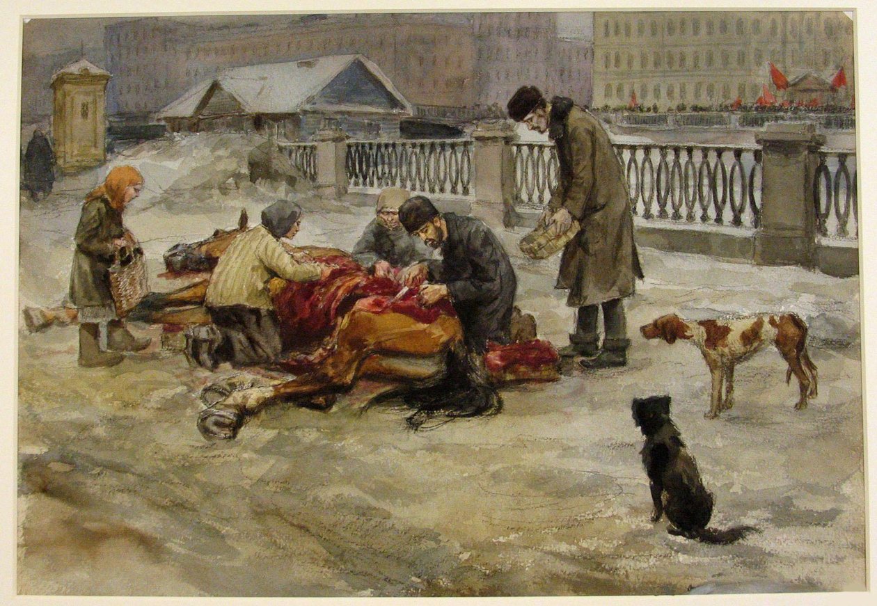 Petrohrad v roce 1918 ze série akvarelů Ruská revoluce, 1918 od Ivan Alexeyevich Vladimirov