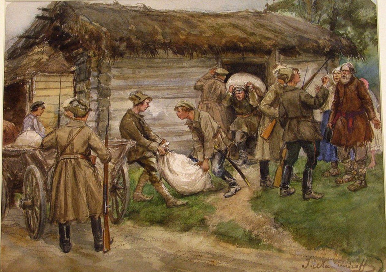 Rekvizice mouky od bohatých rolníků ve vesnici u Pskova od Ivan Alexeyevich Vladimirov