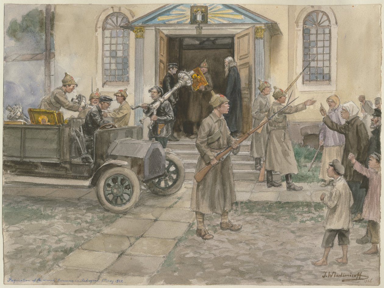 Rekvizice církevních pokladů v Petrohradě 5. května 1922 ze série akvarelů Rusko od Ivan Alexeyevich Vladimirov