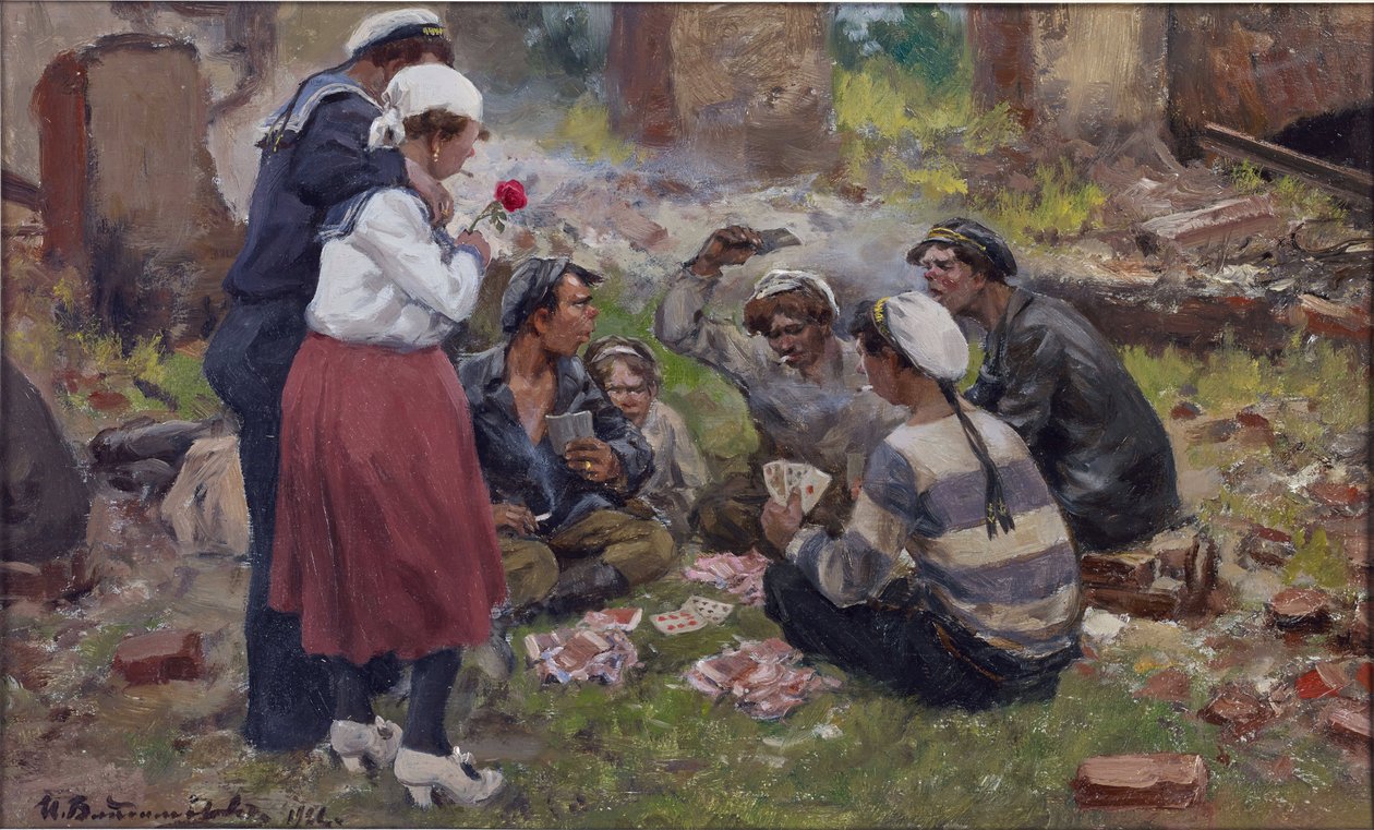 Námořníci hrají karty Vladimirov, Ivan Alexejevič (1869-1947). Olej na dřevě od Ivan Alexeyevich Vladimirov