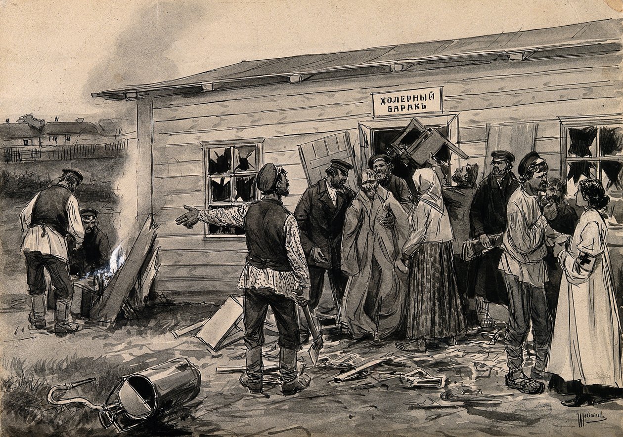 Scéna v cholerových kasárnách ze série akvarelů Ruská revoluce, c. 1920 od Ivan Alexeyevich Vladimirov