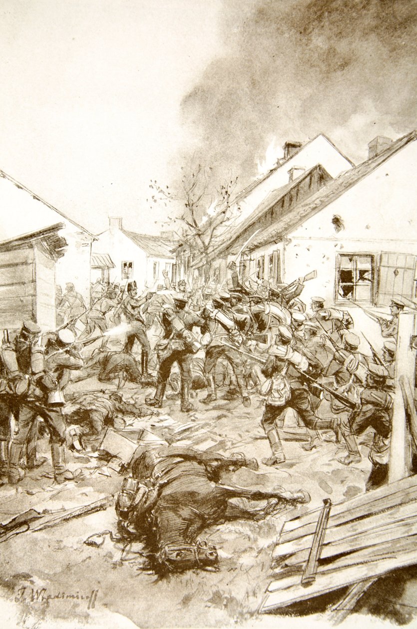 Vše před sebou smete bajonetem: ruští vojáci útočí na předměstí Jaroslava (litho) od Ivan Alexeyevich Vladimirov