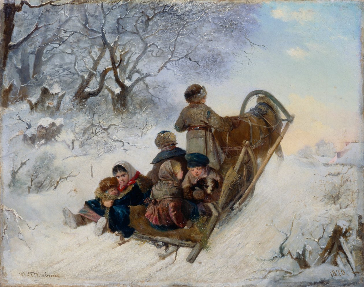 Děti na saních tažených koňmi, 1870 od Ivan Andreyevich Pelevin