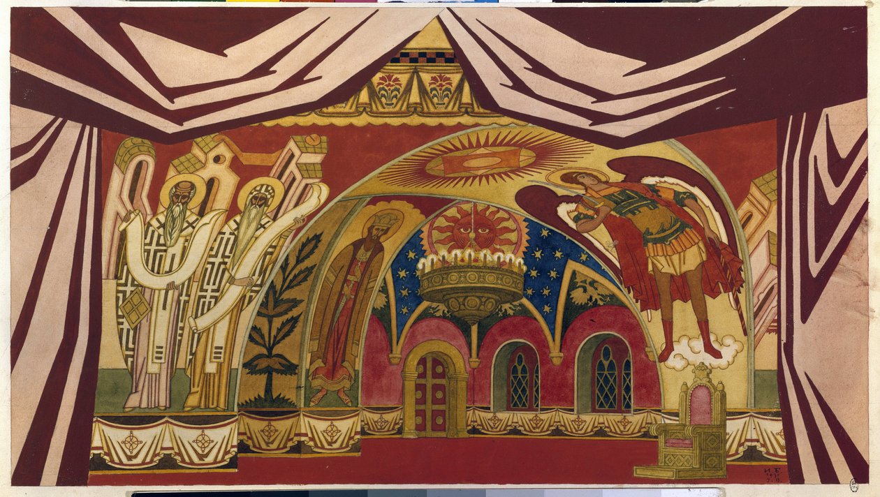 Dekor pro operu ""Carova nevěsta"" od Nicolase (Nikolaje) Rimského Korsakova (Rimského-Korsakova) (1844-1908). Dílo Ivana Jakovleviče Bilibina (Bilibin) (1876-1942), akvarel a kvaš na papíře od Ivan Yakovlevich Bilibin