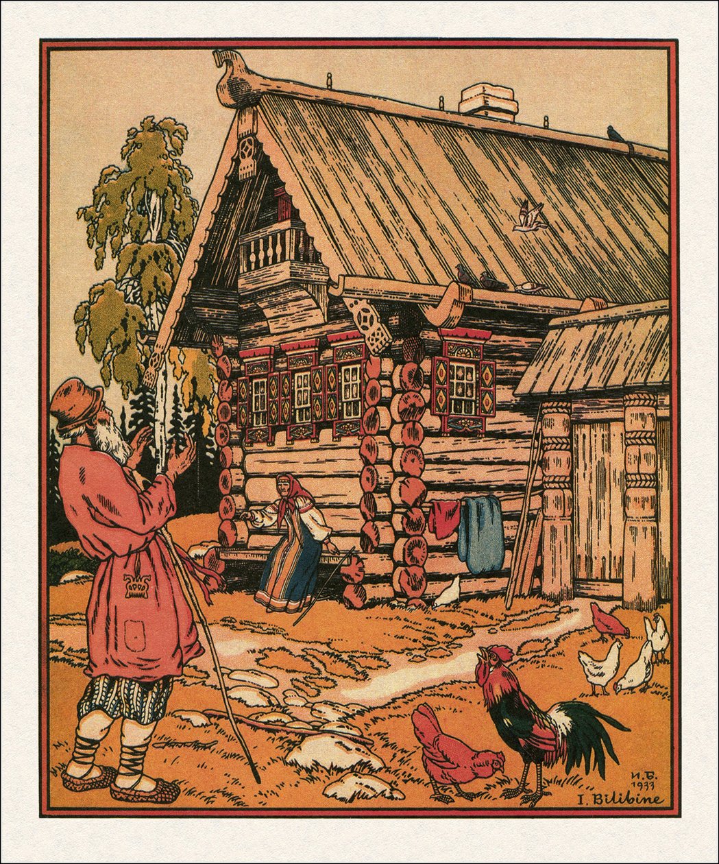 Ilustrace k Pohádce o rybáři a rybě par Bilibin, Ivan Jakovlevič (1876-1942) od Ivan Yakovlevich Bilibin