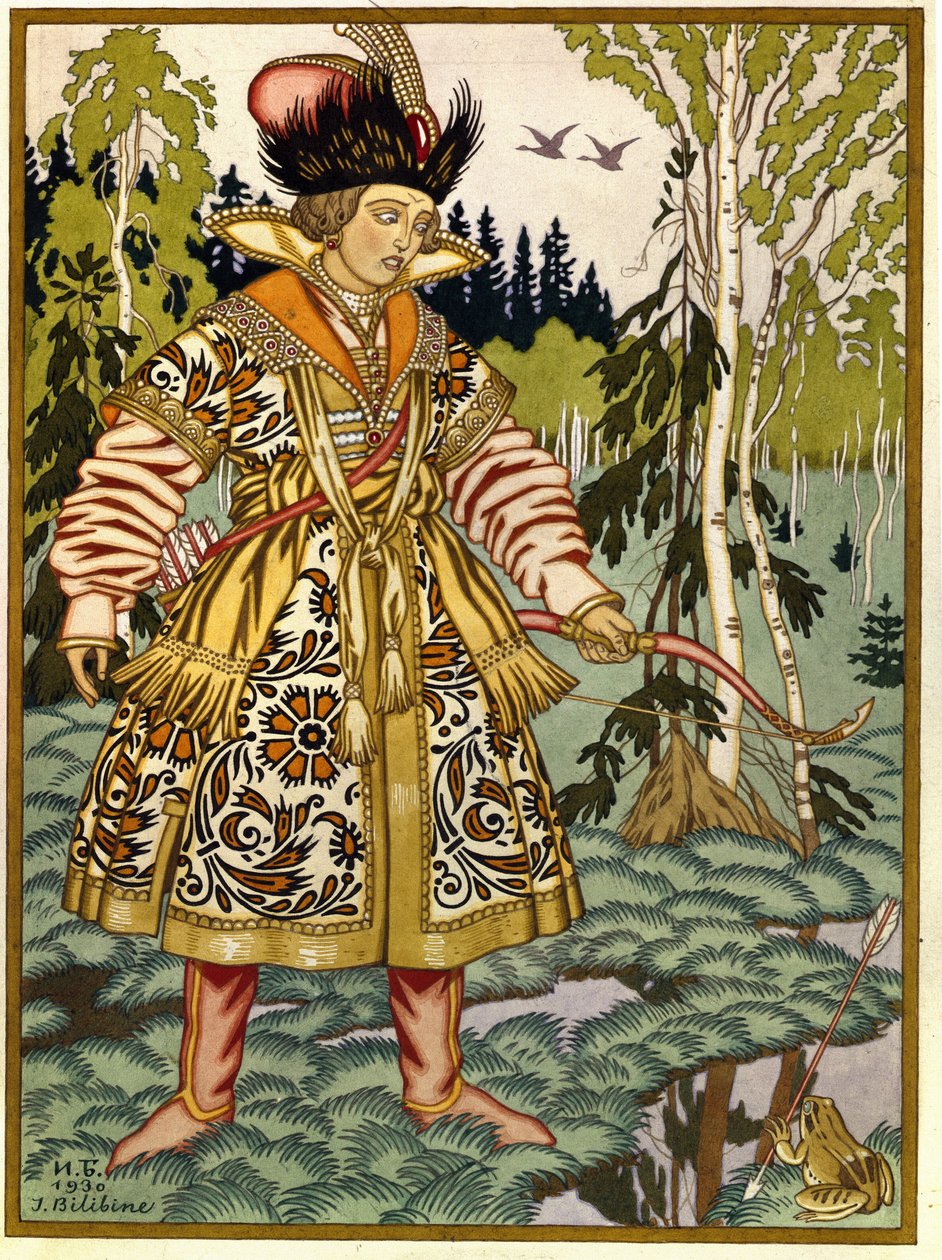Princ Ivan a žabí princezna. (Ivan Carevič a žabí princezna). Ruská tradiční pohádka. Dílo Ivana Jakovleviče Bilibina (Bilibin) (1876-1942), akvarel a kvaš na papíře od Ivan Yakovlevich Bilibin