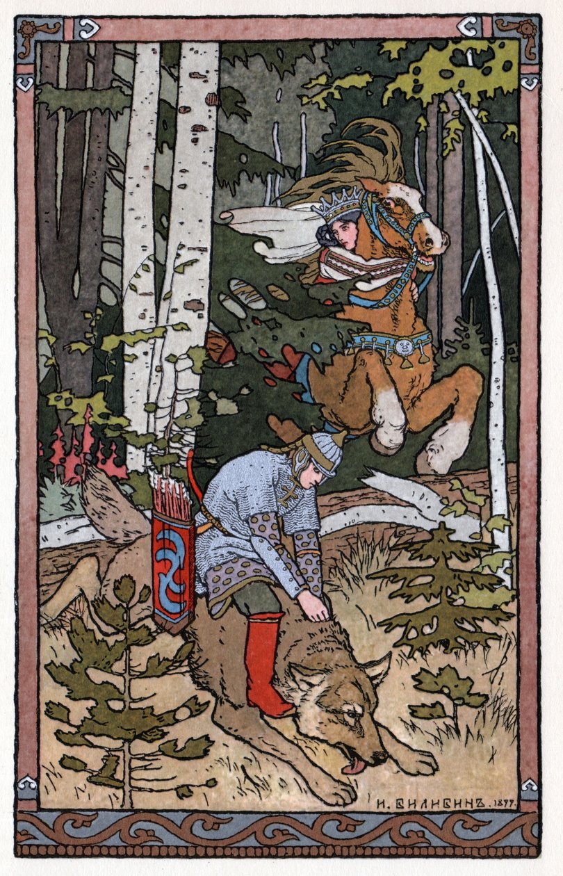 Carevič Ivan, ohnivý pták a šedý vlk, kolem roku 1899 (litografie) od Ivan Yakovlevich Bilibin