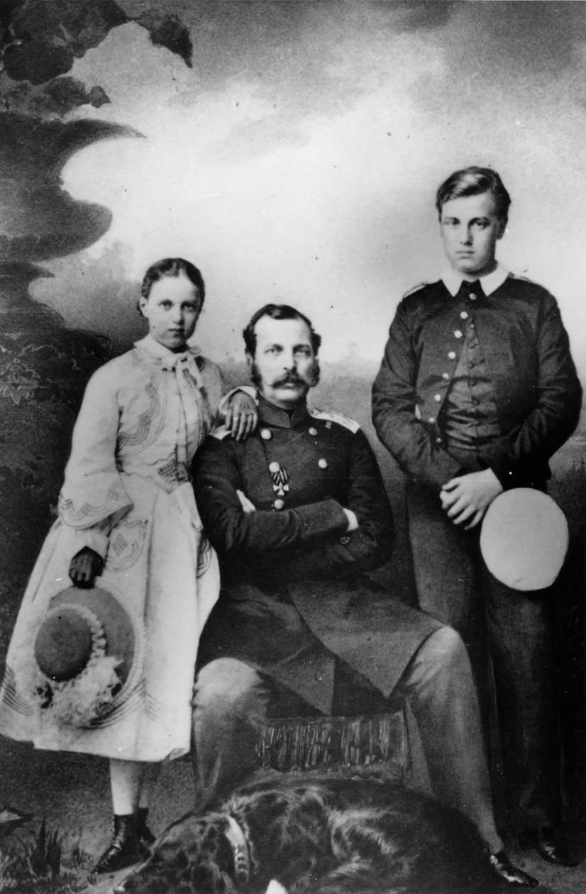 Ruský car Alexandr II. se svou dcerou Marií a synem Alexejem, 1863 od Ivan Fyodorovich Alexandrovsky