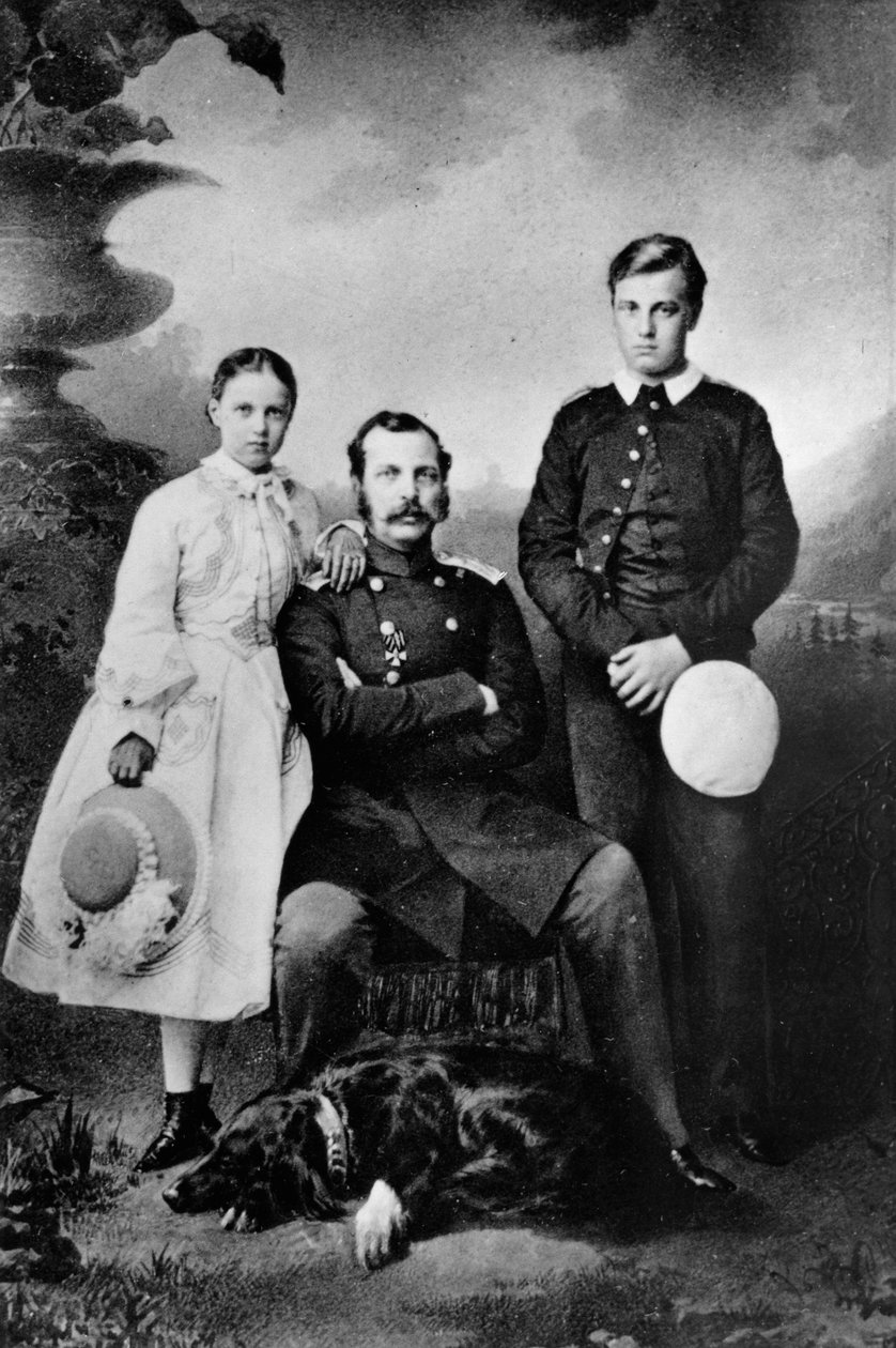 Ruský car Alexandr II. se svou dcerou Marií a synem Alexejem, 1863 od Ivan Fyodorovich Alexandrovsky