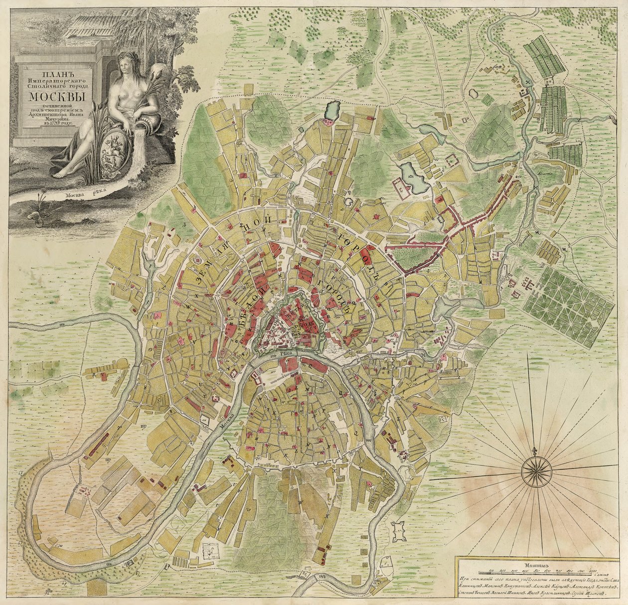 Mapa Moskvy, 1739 od Ivan Fyodorovich Michurin