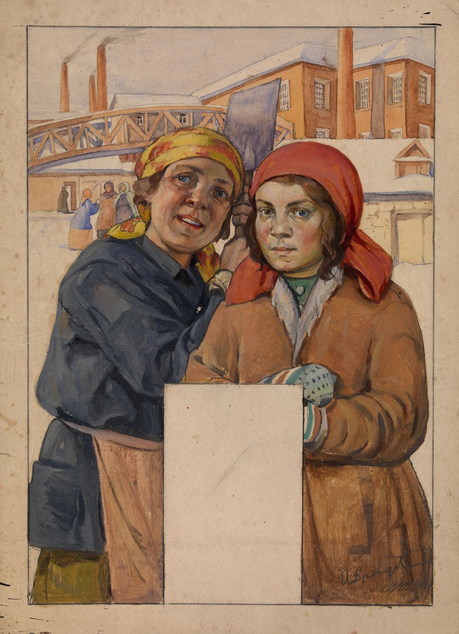 Dva tovární dělníci, 1925 od Ivan Georgievich Drozdov