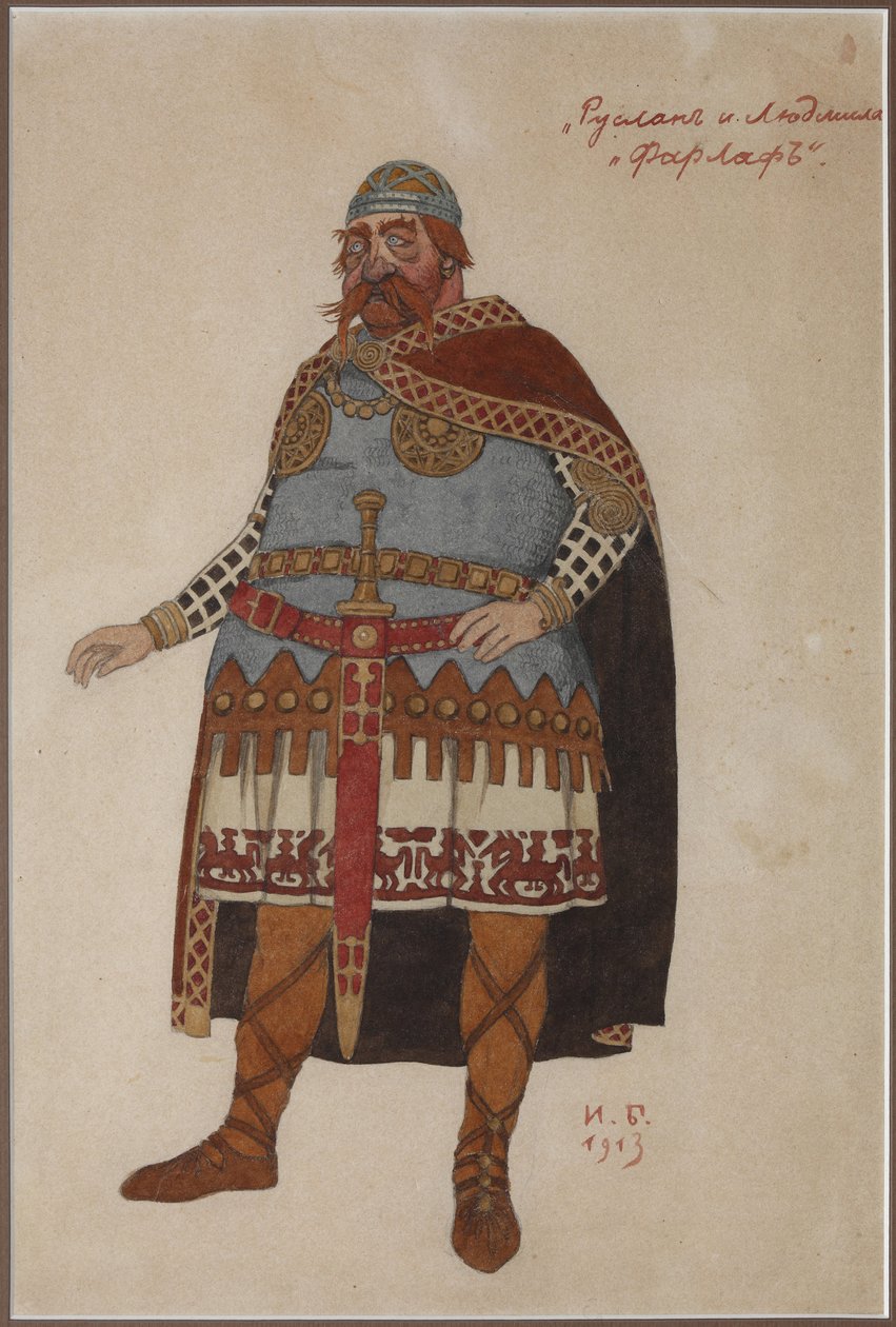 Kostýmní návrh opery Ruslan a Ludmila M. Glinky par Bilibin, Ivan Jakovlevič (1876-1942). Akvarel na kartonu od Ivan Yakovlevich Bilibin