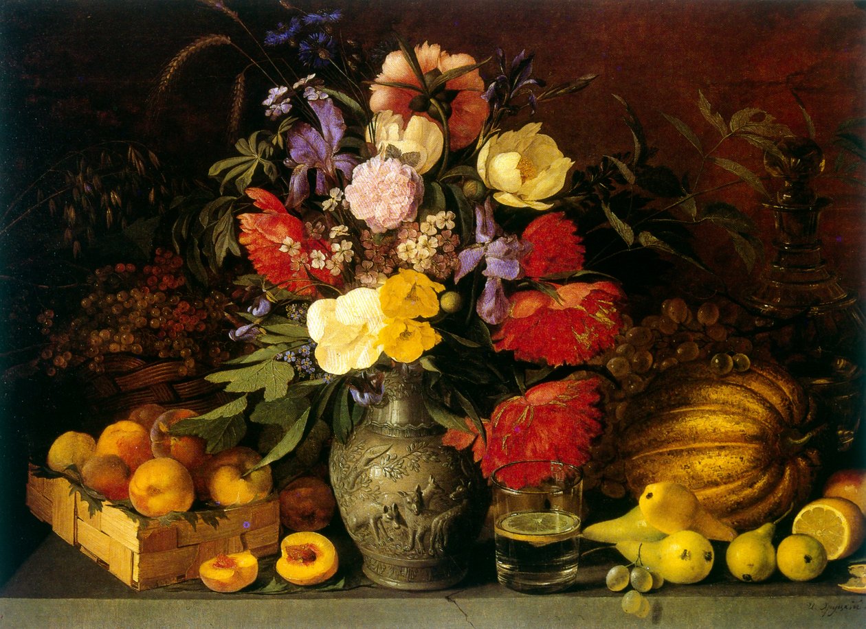 Zátiší s květinami a ovocem 1839, Ivan Chruckij (18101885) rodné jméno: Jan Chrucki. Polsko-ruský malíř od Ivan Khrutsky