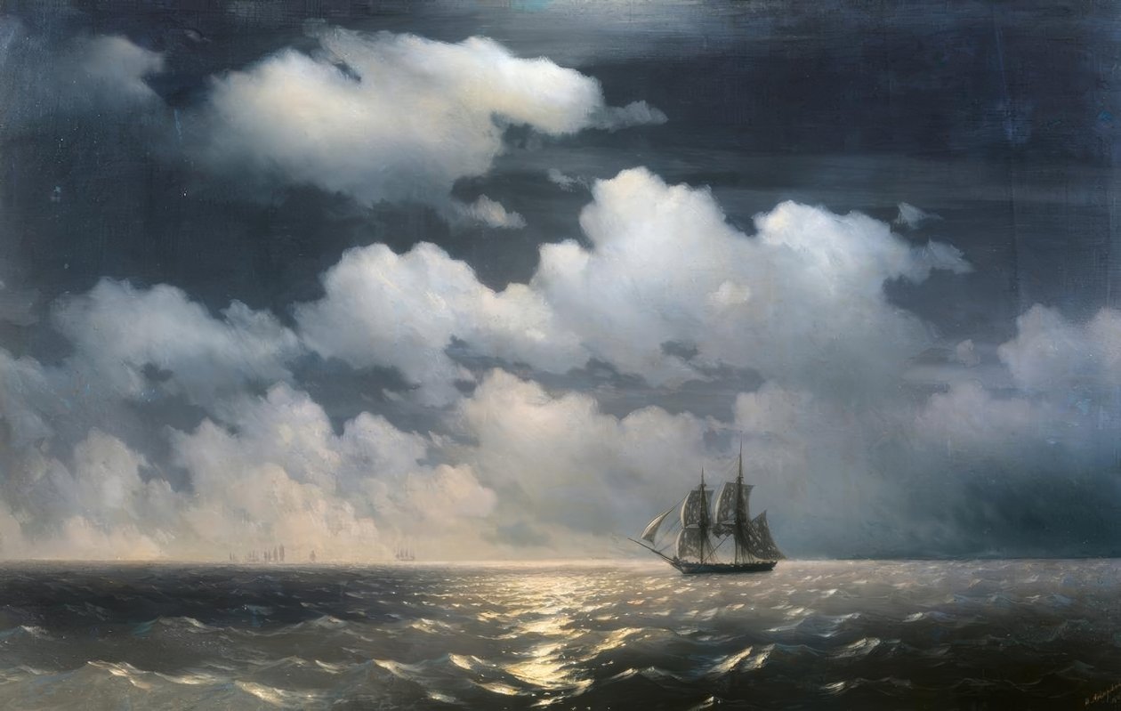Dvě turecké lodě zaútočily na brigádu Mercury. od Ivan Konstantinovich Aivazovsky