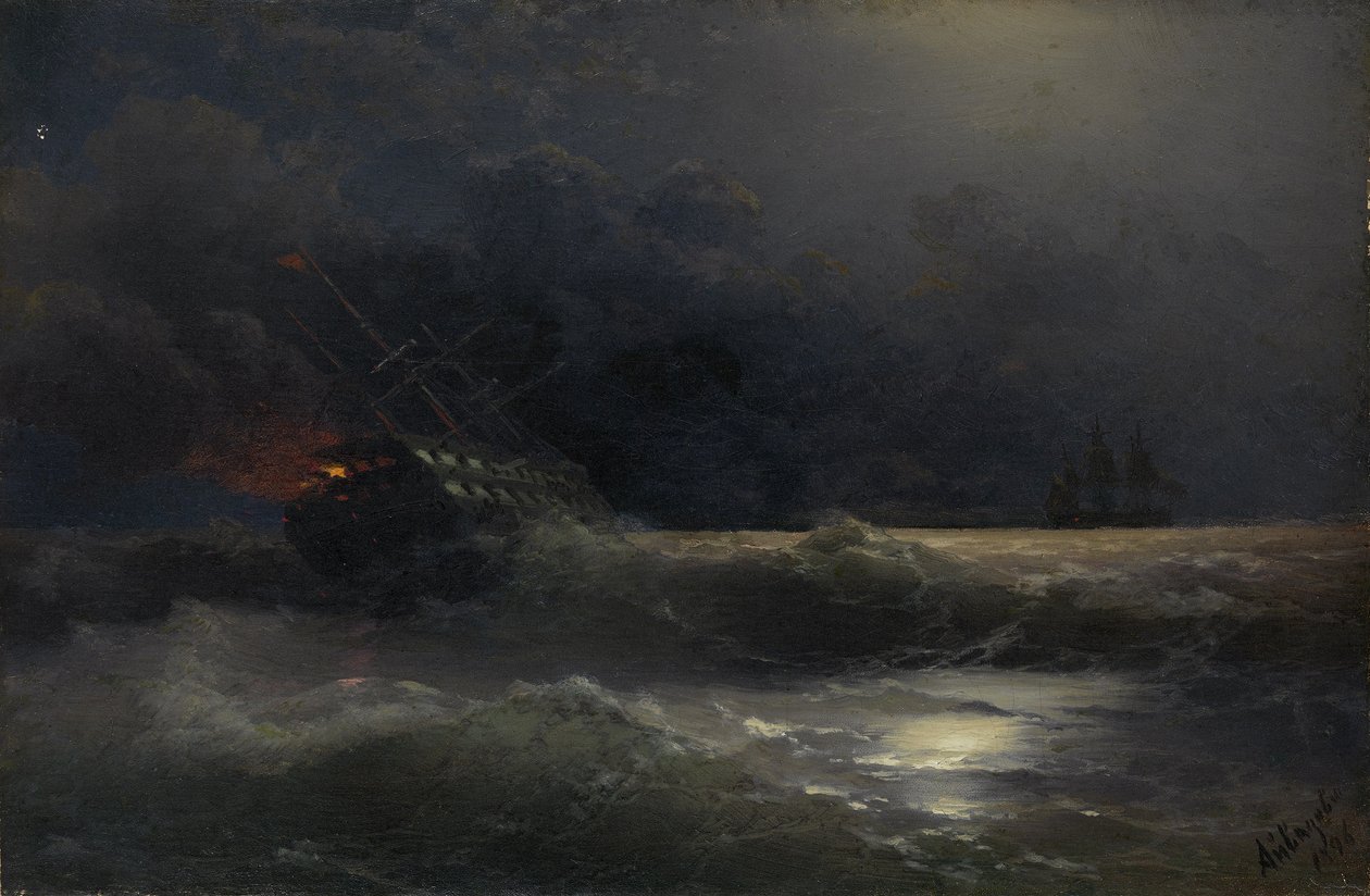 Hořící loď Epizoda rusko-turecké války, 1896 od Ivan Konstantinovich Aivazovsky