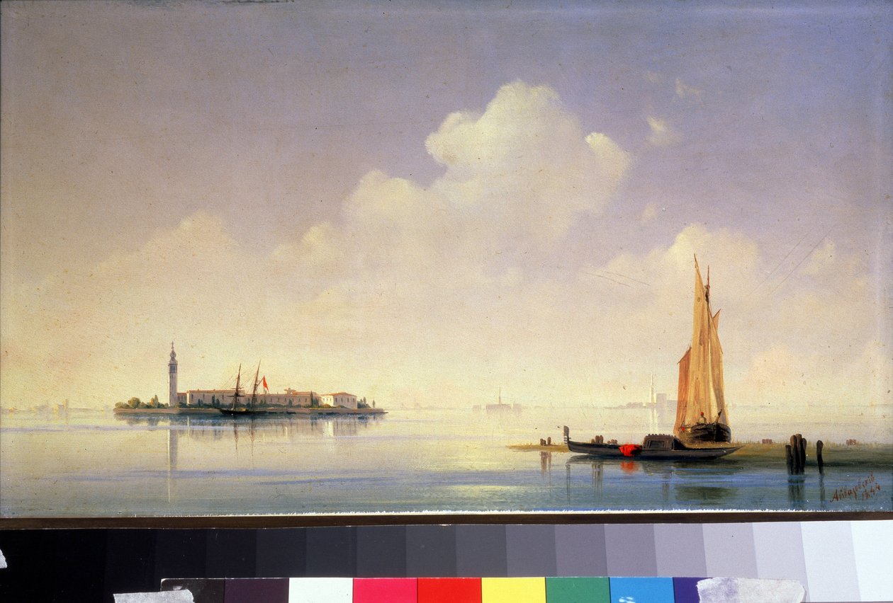 Benátská laguna, pohled na ostrov San Giorgio Maggiore (Saint-Georges-Majeur, Saint Georges Major) (Benátská laguna, pohled na San Giorgio Maggiore). Obraz Ivana Konstantinoviče Ajvazovského (Ivan Konstantinovič Ajvazovskij od Ivan Konstantinovich Aivazovsky