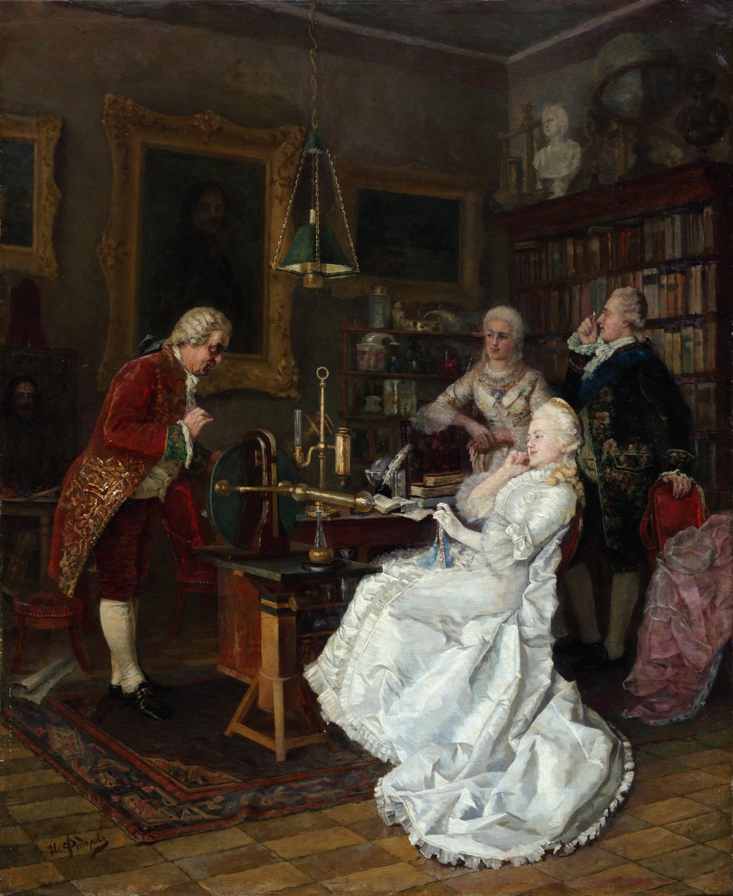 Císařovna Kateřina II na návštěvě učence Michaila Lomonosova, 1884 od Ivan Kuzmich Fyodorov