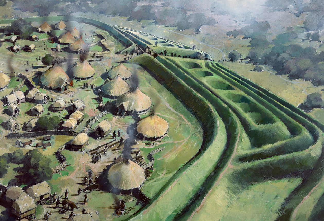 Letecký pohled na vchod do Old Oswestry Hill Fort během doby železné, c1970-2010 od Ivan Lapper