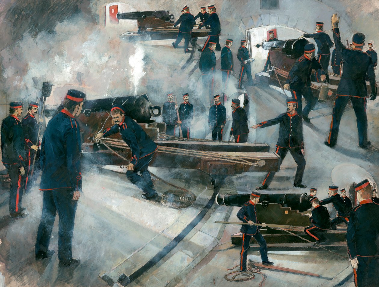 Posádka děl, kasematy Dartmouth Point Battery, hrad Dartmouth, konec 19. století, 90. léta. od Ivan Lapper