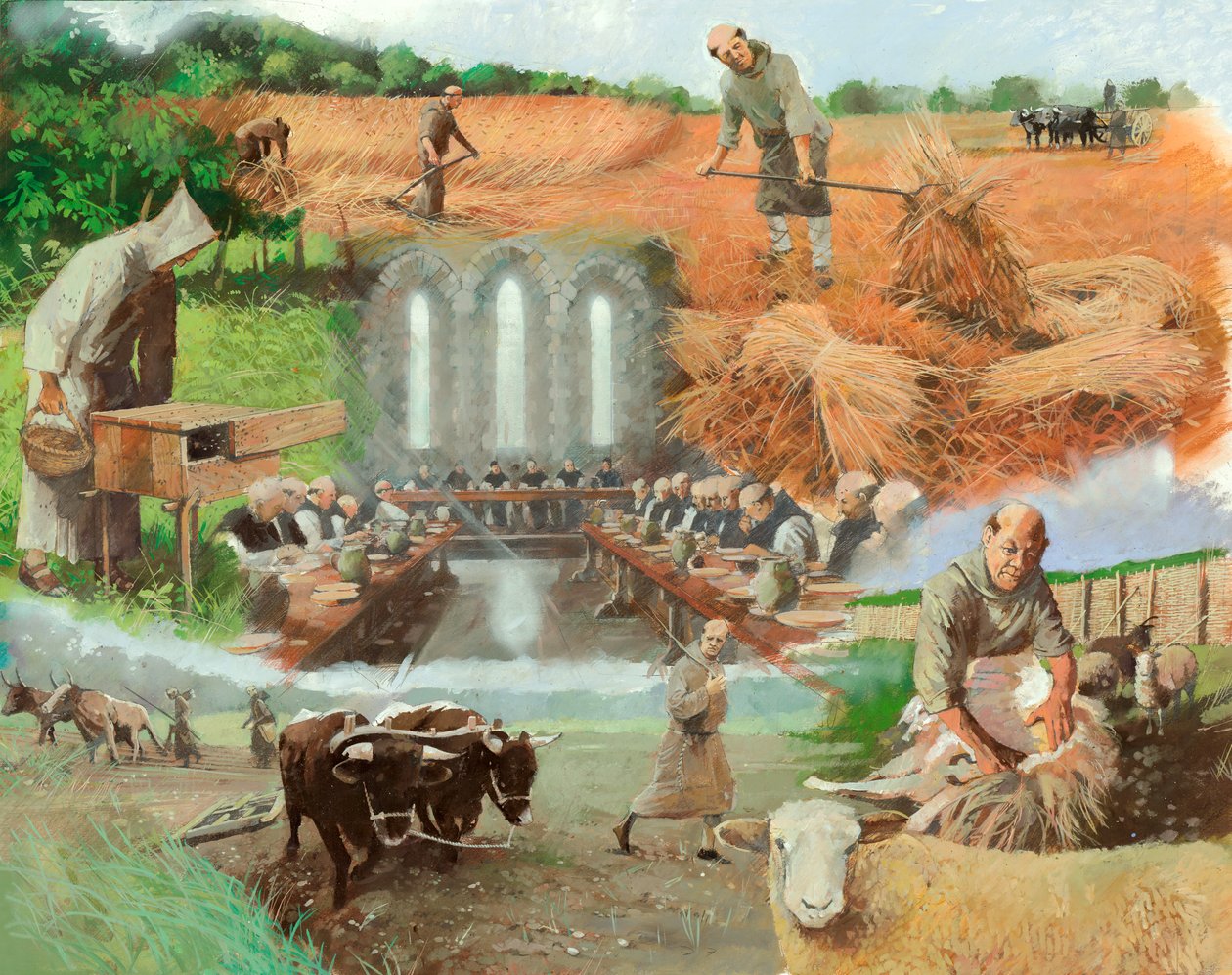 Mniši při práci, c13. století, c1990-2010 od Ivan Lapper