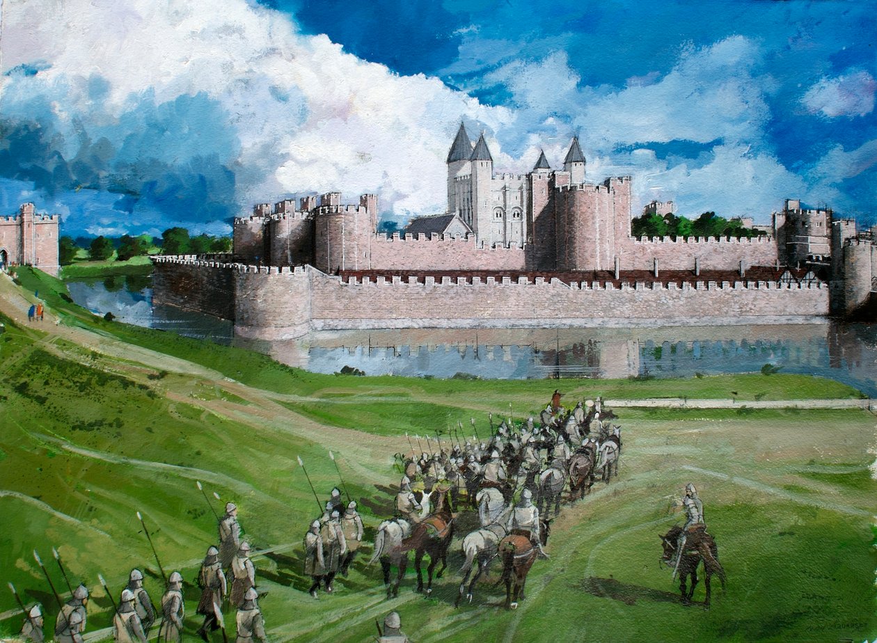 Rekonstruovaný pohled na londýnský Tower, který ukazuje dokončenou vnější opevňovací zeď krále Eduarda I. v roce 1300. od Ivan Lapper