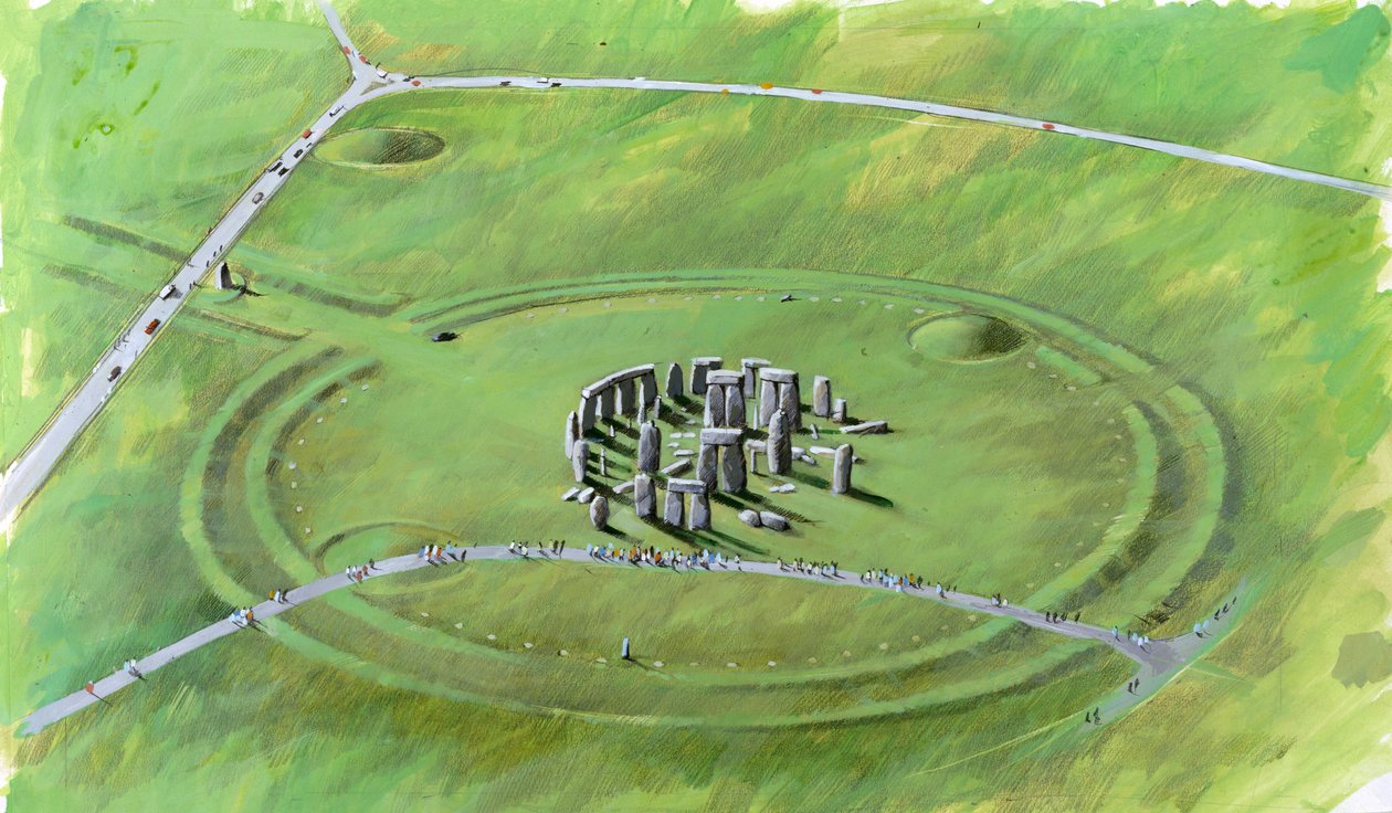Stonehenge: ilustrace zobrazující současnou podobu místa od Ivan Lapper