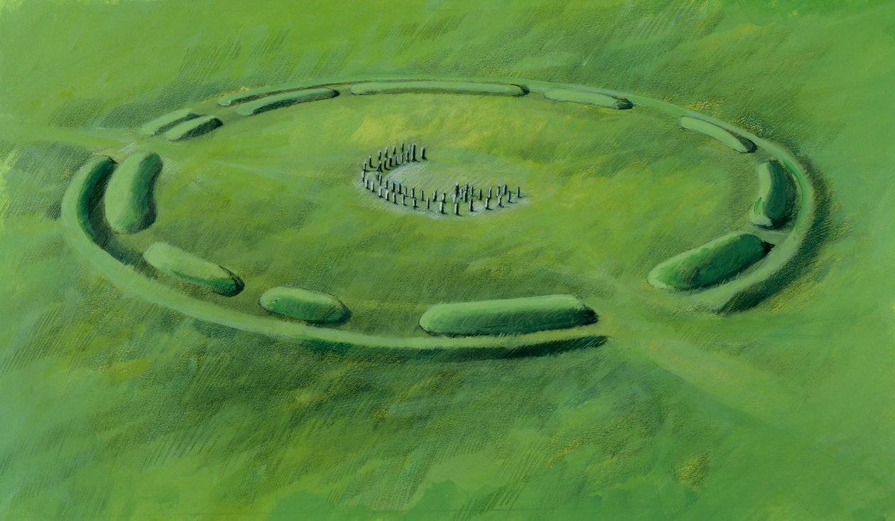 Stonehenge: třetí fáze začínající osazením modrých kamenů do dvojitého půlměsíce od Ivan Lapper
