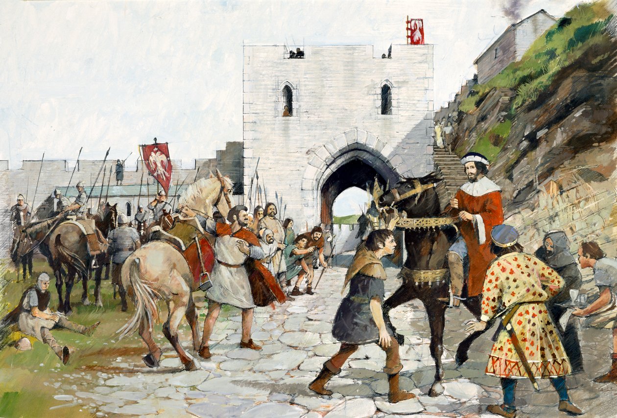 Středověké nádvoří hradu Tintagel (akvarel na papíře) od Ivan Lapper