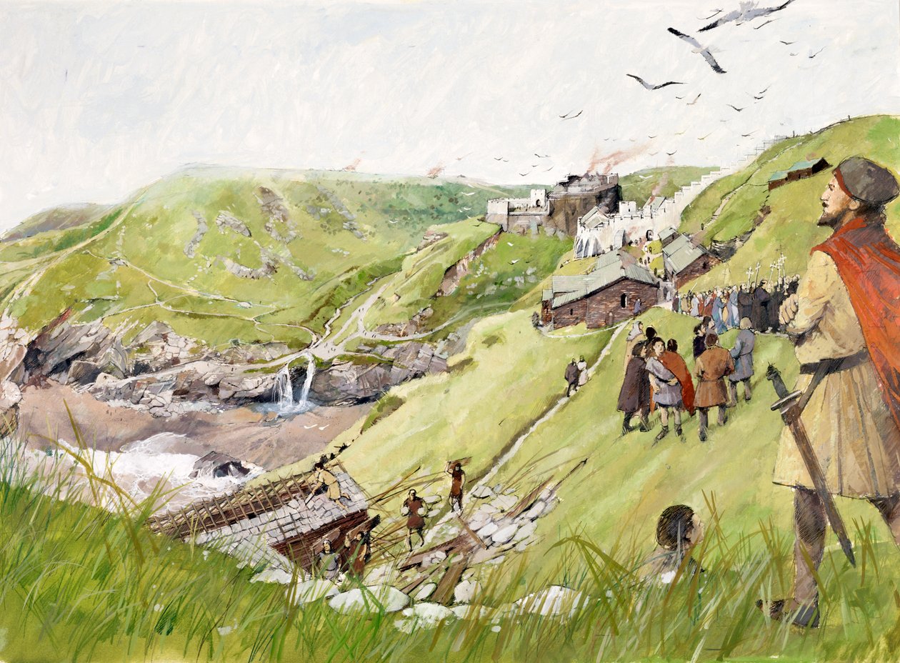 Hrad Tintagel ve středověku (akvarel na papíře) od Ivan Lapper