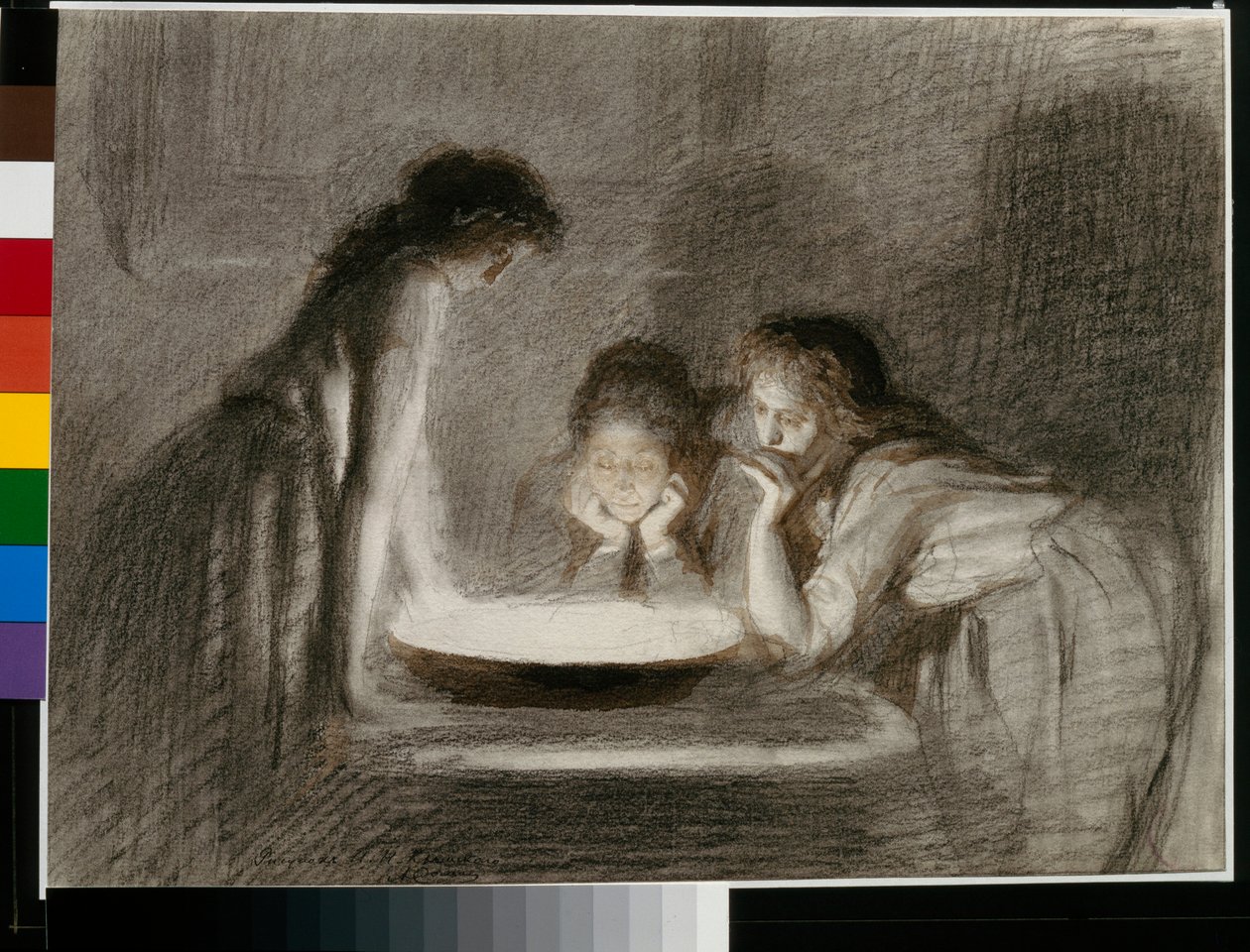 Divination la veille de Noel (Štědrovečerní věštění) - Tužka, štětec, sépie na papíře od Ivana Nikolajeviče Kramskoje (Kramskoy) (1837-1887) od Ivan Nikolaevich Kramskoy