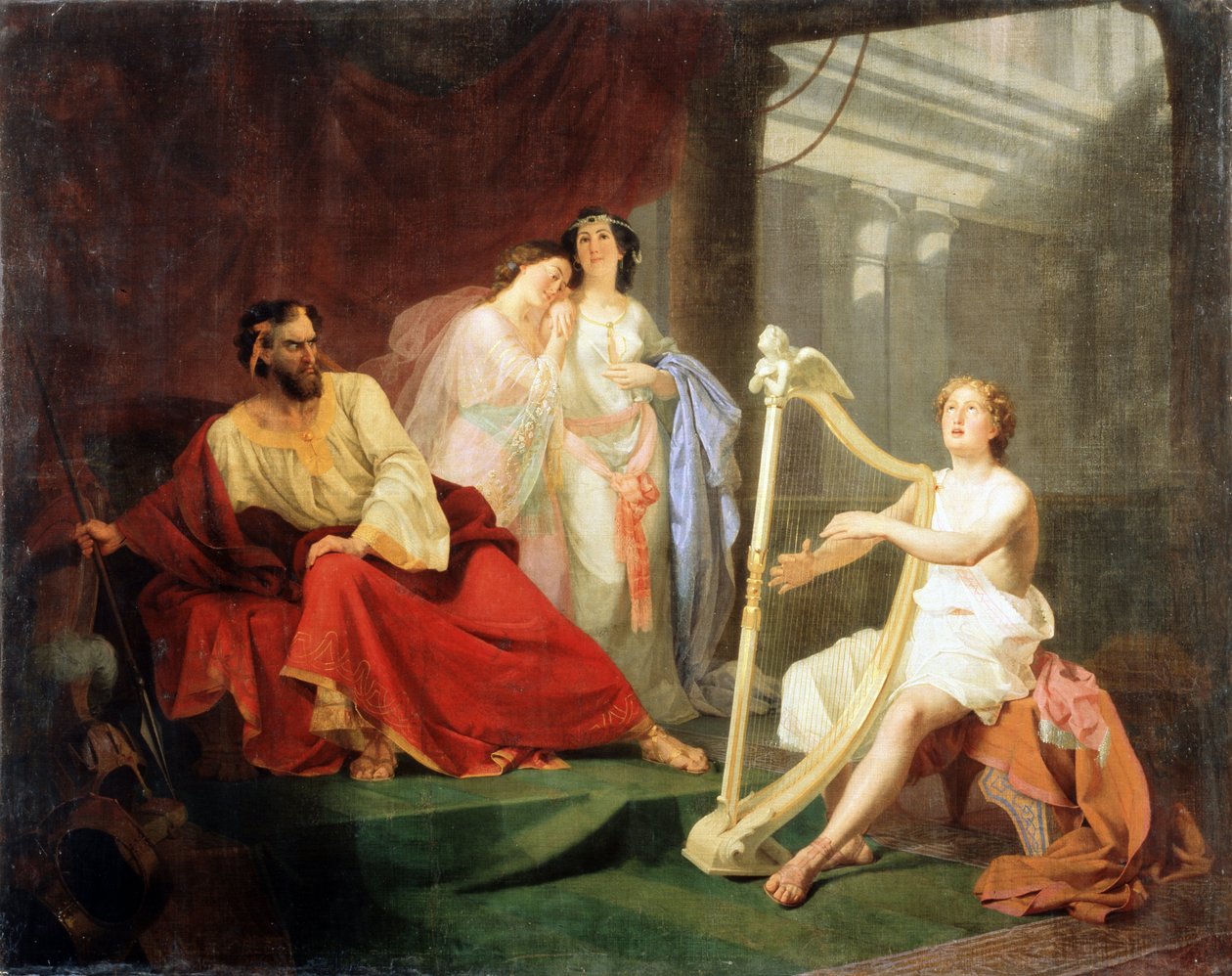 David a král Saul (David a král Saul). Epizoda ze Starého zákona, David hraje na harfu hebrejskému králi, Saul vezme Davida do svých služeb, ale vypěstuje si k němu nepřátelství, které ho přiměje ho zabít, a tak se temným pohledem zmocní kopí od Ivan Petrovich Keler Viliandi