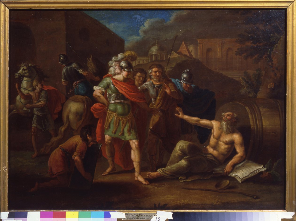 Alexandr Veliký (Alexandr III Makedonie, 356-323 př.nl) navštěvuje Diogenes (Diogenes ze Sinope nebo Cynik, asi 413-asi 327 př.nl) v Korintu (Řecko) od Ivan Philippovich Tupylev