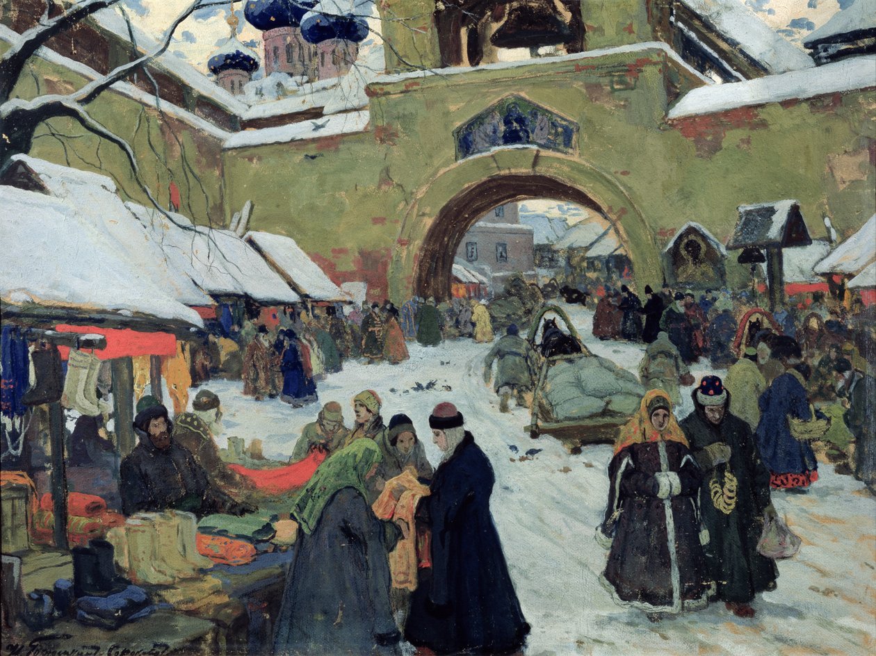 Bazarový den ve starobylém městě od Ivan Silych Goriuschkin-Sorokopudov
