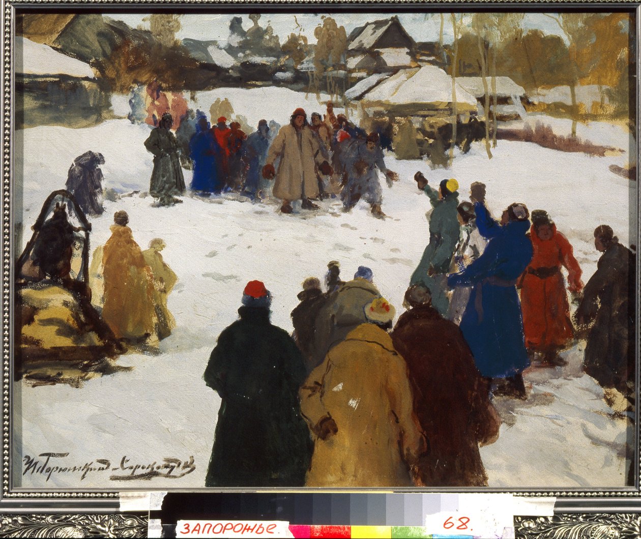 Obr. boj. (Pěstní souboj), asi 1910 (tempera na kartonu) od Ivan Silych Goriuschkin Sorokopudov
