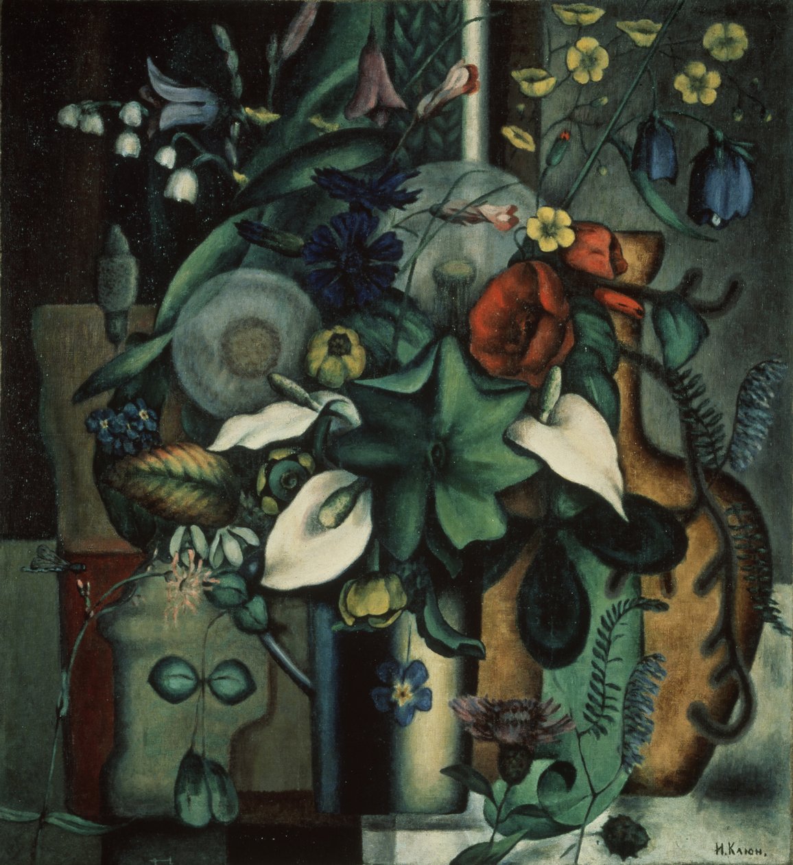 Zátiší s květinami a džbánem, 1929 od Ivan Vassilyevich Klyun