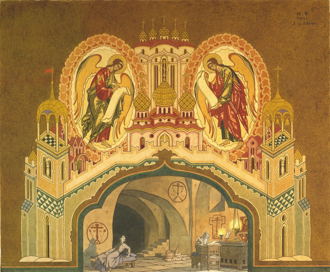 Chudovský klášter. Scénický návrh k opeře Boris Godunov M. Musorgského, 1930 od Ivan Yakovlevich Bilibin