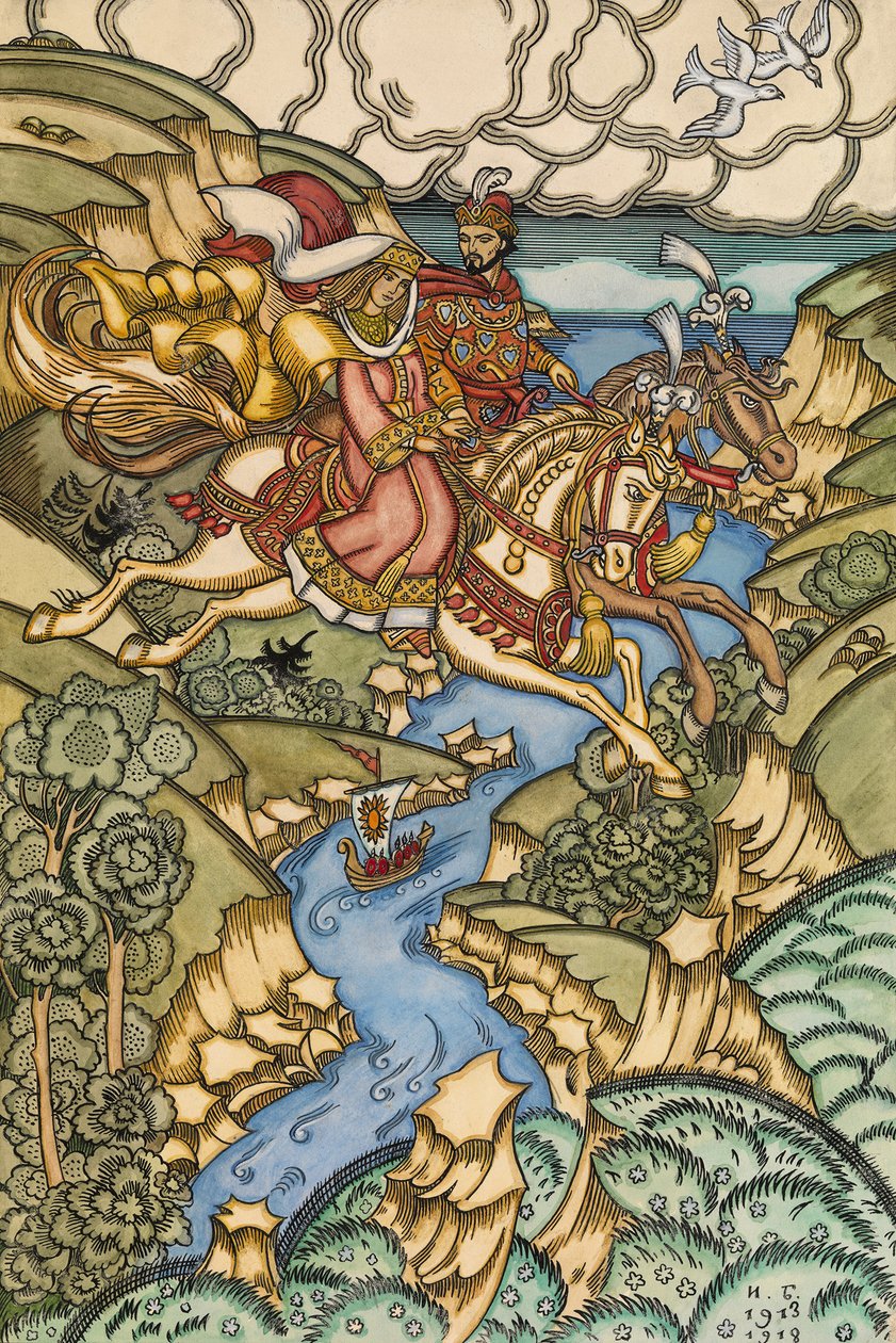 Ilustrace k pohádce Marya Morevna, 1913-1915 od Ivan Yakovlevich Bilibin