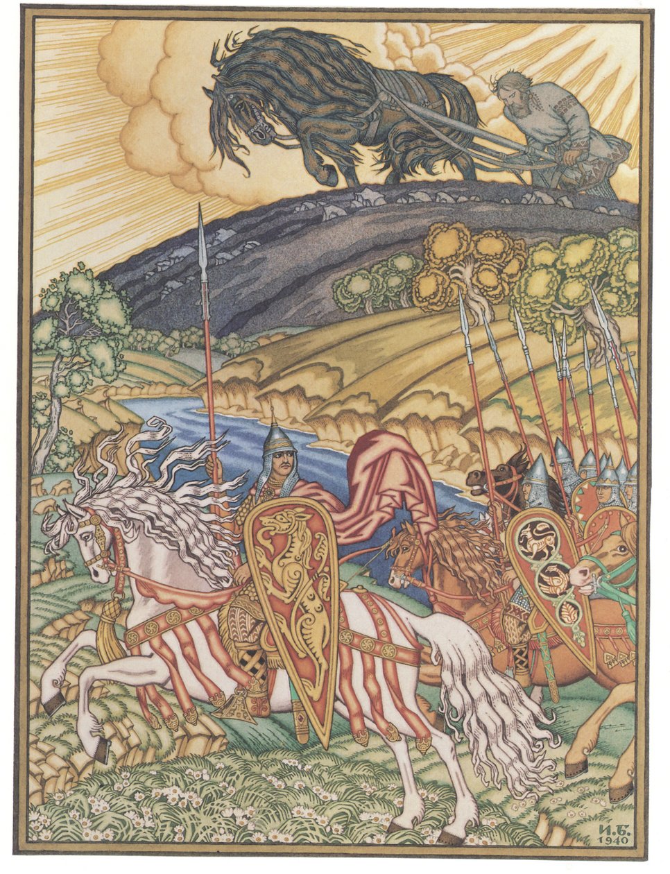 Volha Svyatoslavich a Mikula Selyaninovich, 1940 od Ivan Yakovlevich Bilibin