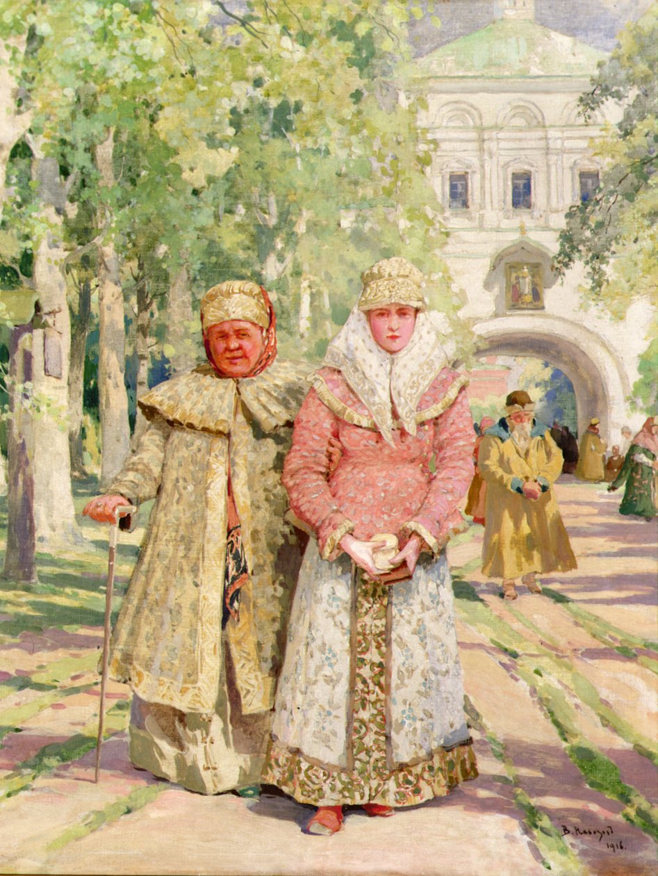 Matka a dcera vracející se z kostela od Ivanovich Vasili Navazov