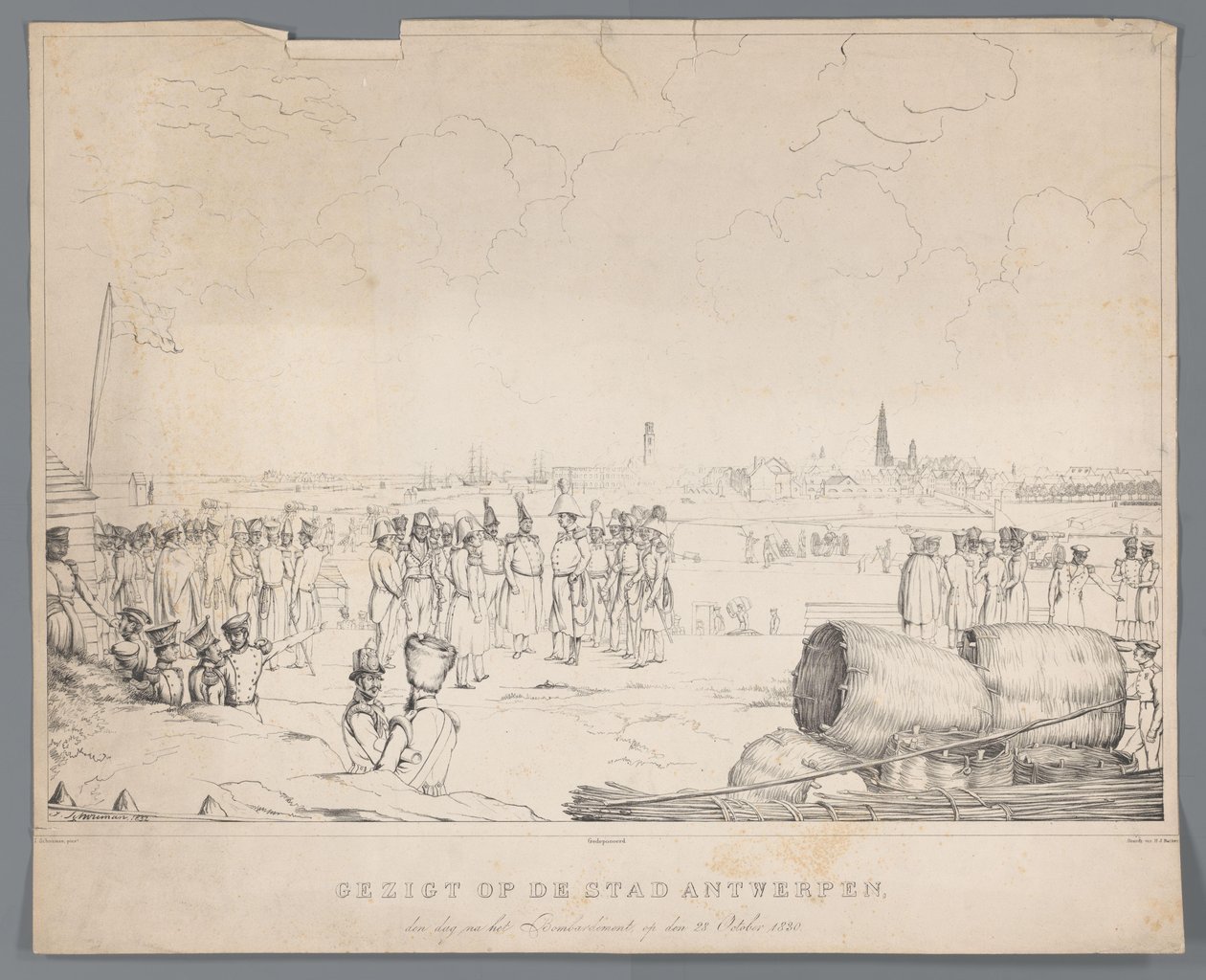 Pohled na město Antverpy den po bombardování, 28. října 1830 (název na objektu) od Izaak Schouman
