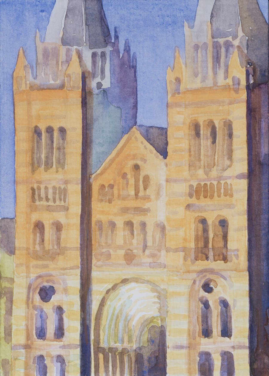 Hlavní vchod do Přírodovědného muzea, Londýn, Západ slunce, 1994 (wc na papíře) od Izabella Godlewska de Aranda