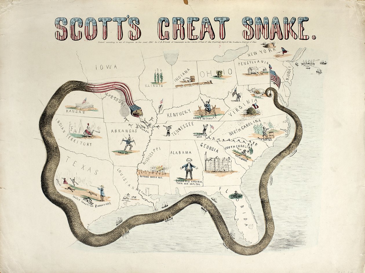 Scotts Great Snake, ručně kolorovaná rytina z roku 1861 od J. B. Elliott