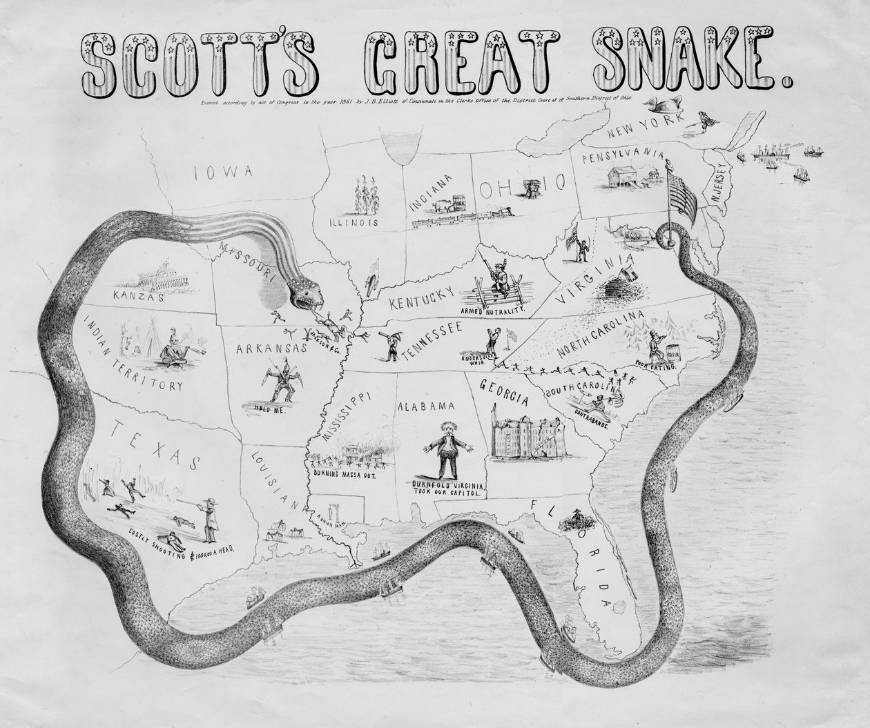 Scotts great snake, publikoval v Cincinnati, 1861 od J. B. Elliott