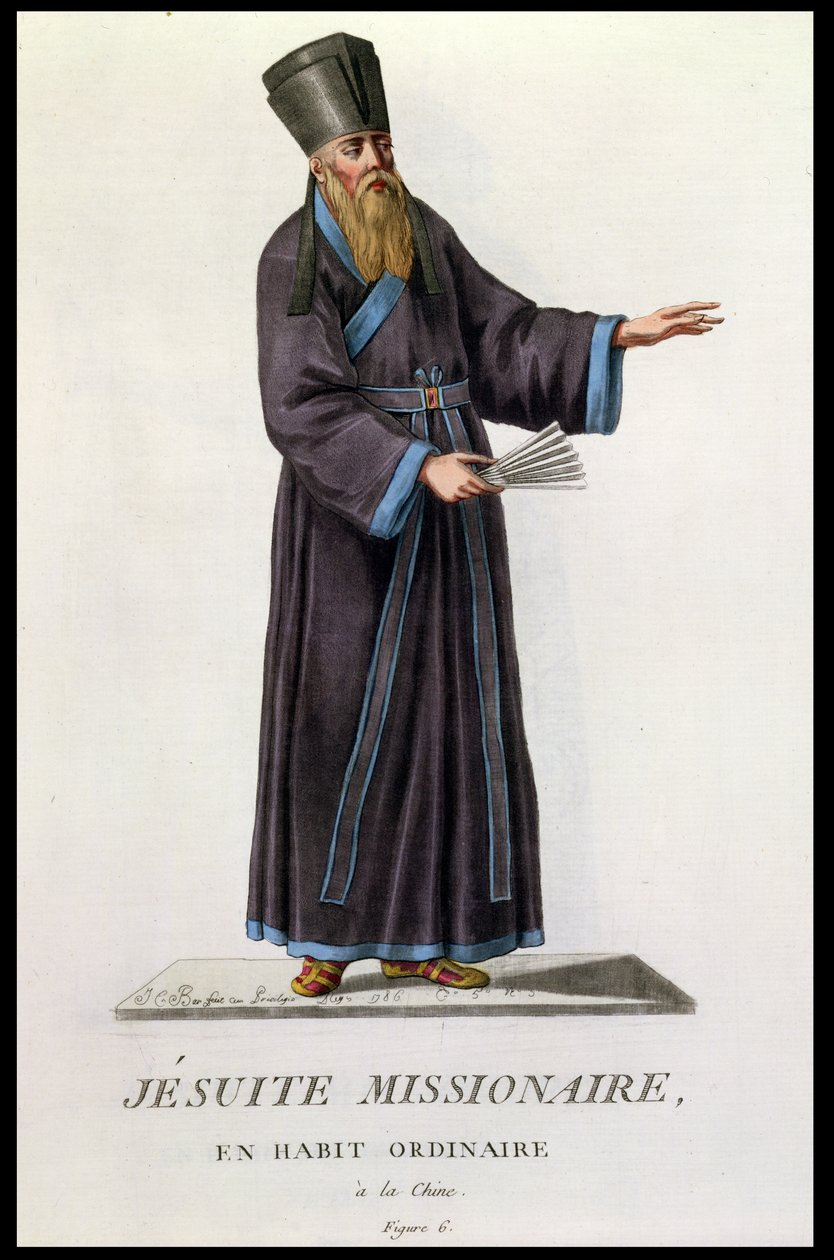 Otec Adam Schall von Bell (1591-1666) v Číně, z „Receuil de Tous Les Costumes des Orders Religieux et Militaires“, vydáno 1785 od J. C. Bar
