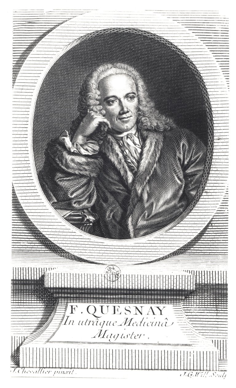 Portrét Francoise Quesnaye (1694-1774) vyrytý Johanem Georgem Willem (1715-1808) od J. Chevallier