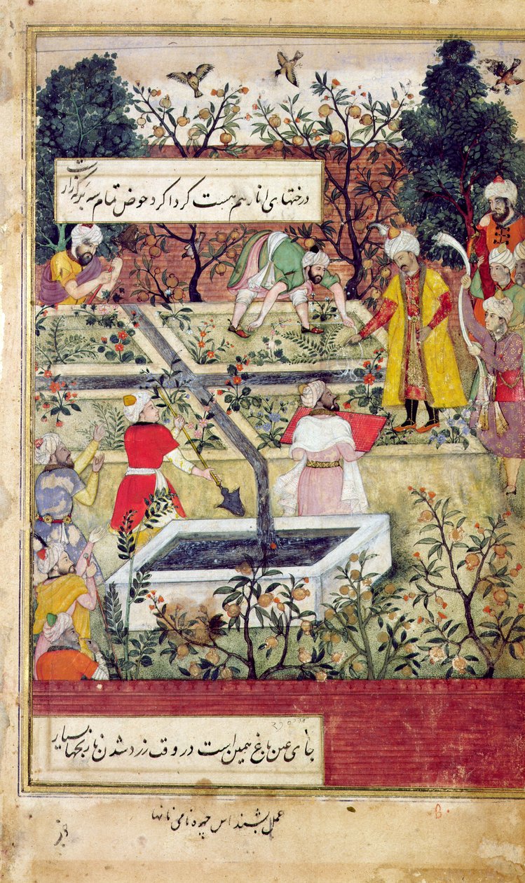 Císař Babur (asi 1494-1530) zkoumal založení zahrady v Kábulu, asi 1600 od J. Dorman